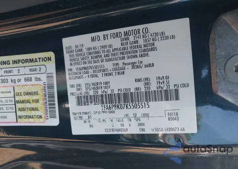 2019 Ford Mustang Bullitt from USA, damaged, VIN 1FA6P8K07K5505515